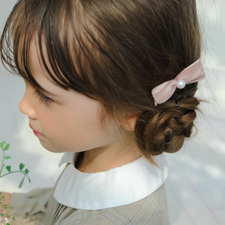 Velvet ribbon pin 2pc set - pearl