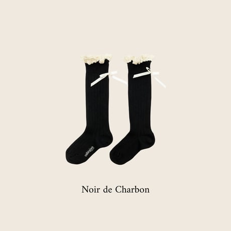 Collegien / Domitille - Ribbed Knee-high Socks with Lace and Bow