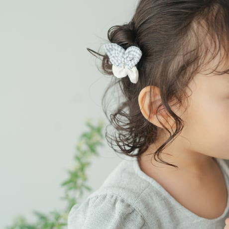 Fabric butterfly clip 2pc set / Grey gingham & Cream