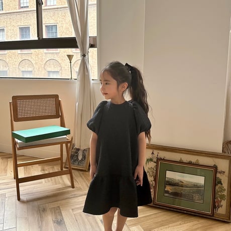 kids Back ribbon dress / black