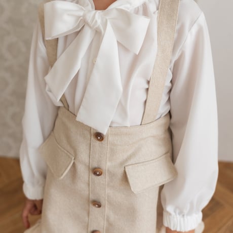 Frill suspender skirt / tweed milk