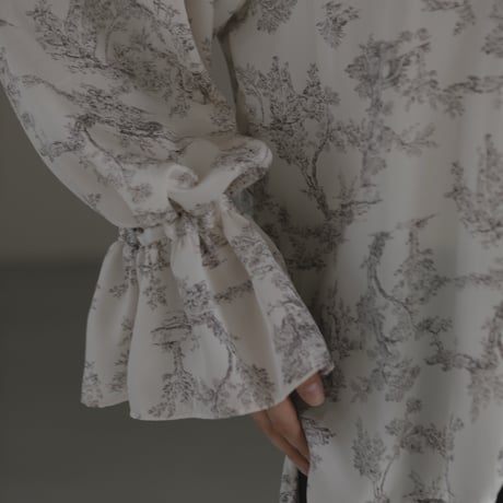 ladies Flare blouse / toile de jouy - ivory