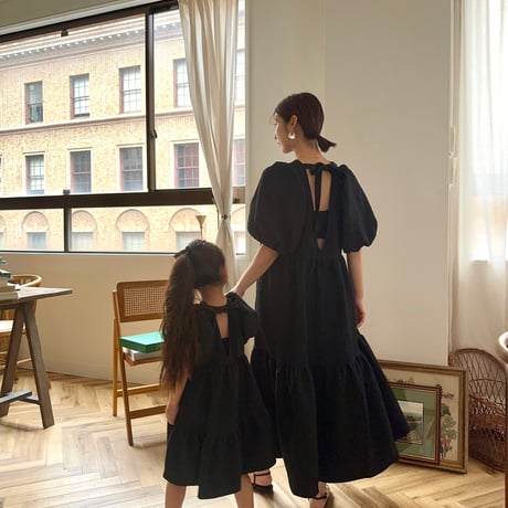 ladies Back ribbon dress / black