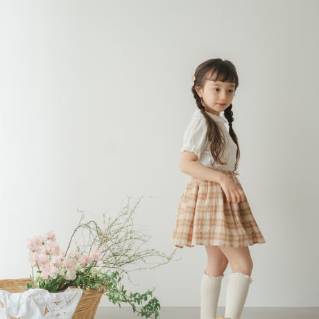 Gather skirt / Coral check