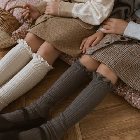 Collegien / Joséphine - Lace-Trim Ribbed Knee-high Socks