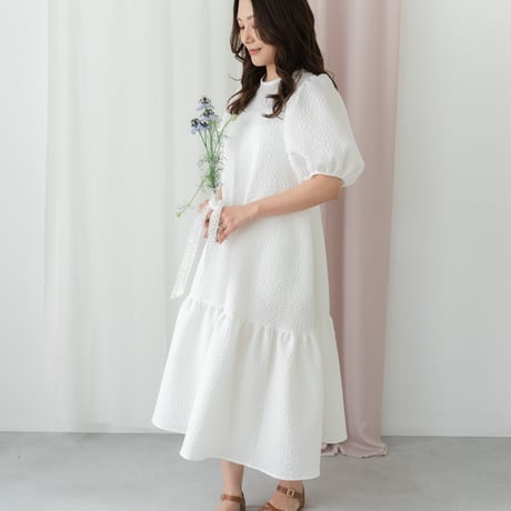 ladies Back ribbon dress / white
