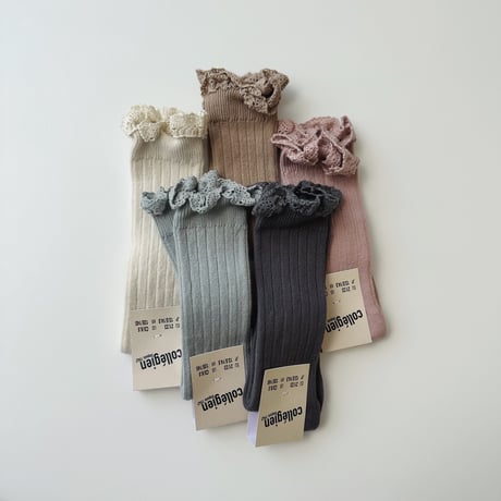 Collegien / Joséphine - Lace-Trim Ribbed Knee-high Socks