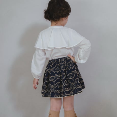 Piping gather skirt / navy jacquard