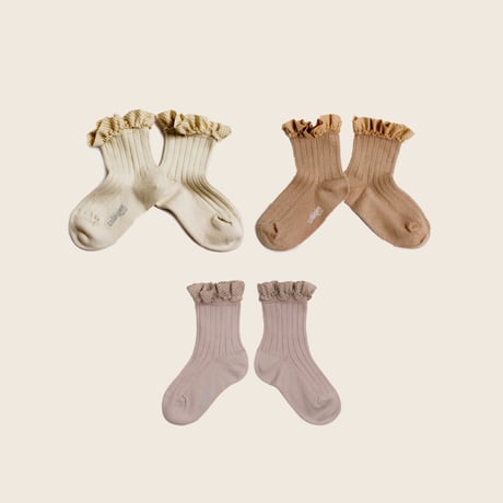 Collegien / Brigitte - Gingham Ruffle Ribbed Ankle Socks