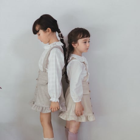 Frill suspender skirt / tweed grey