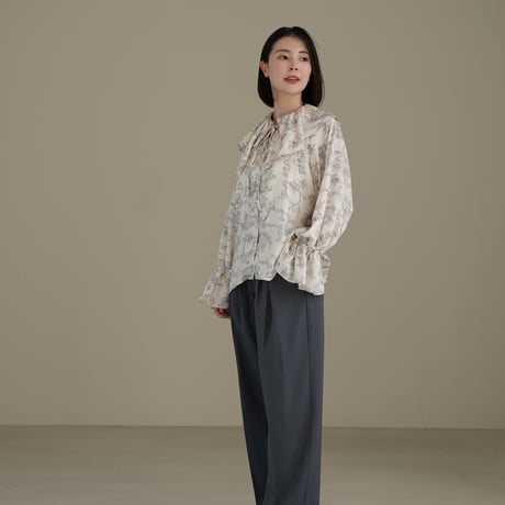 ladies Flare blouse / toile de jouy - ivory