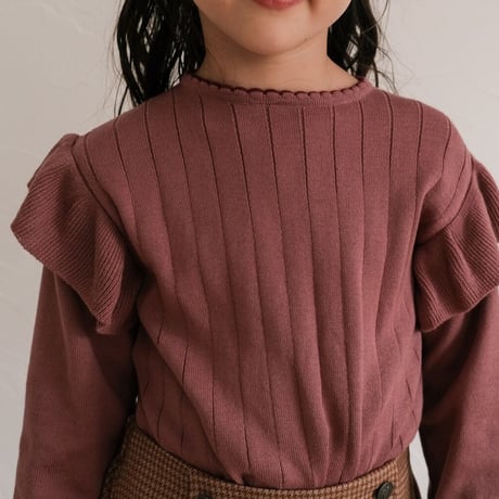 Frill knit tops / cherry