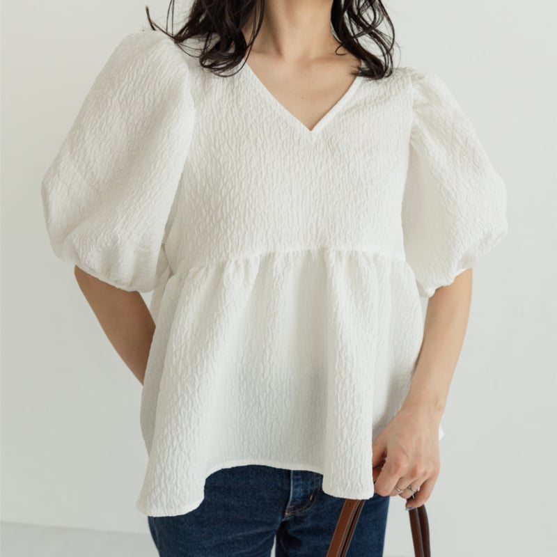 【美品　実物写真あり】Jacquard Docking Blouseホワイト Jacquard Docking Blouse – L'AUBE BLANC