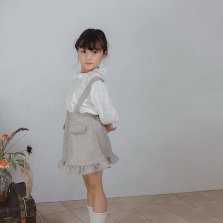 Frill suspender skirt / tweed grey