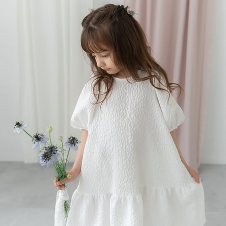 kids Back ribbon dress / white