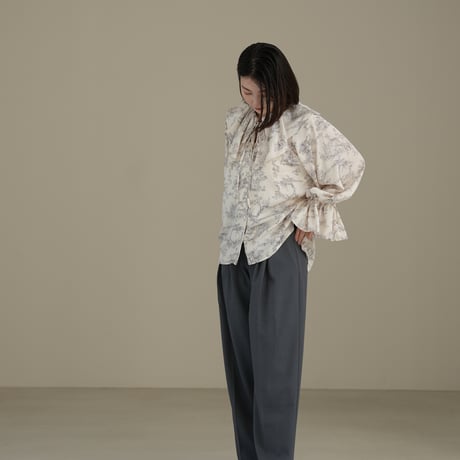 ladies Flare blouse / toile de jouy - ivory