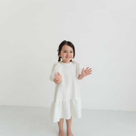 kids Back ribbon dress / white