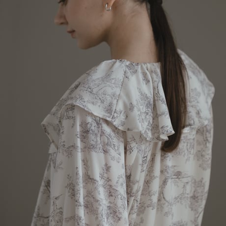 ladies Flare blouse / toile de jouy - ivory