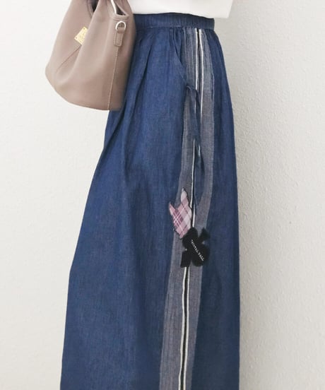 Side Stripe Denim Wide Pants