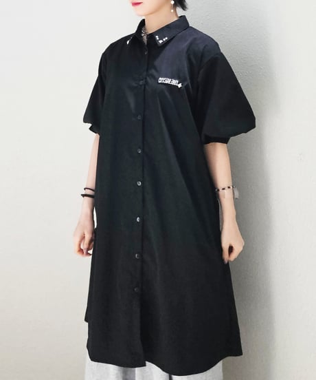 Puff-sleeve long Shirt One-piece