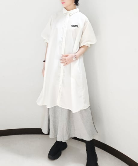 Puff-sleeve long Shirt One-piece