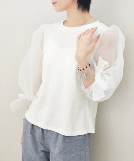 Ribbon Puff Sleeve Tops