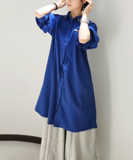 Puff-sleeve long Shirt One-piece