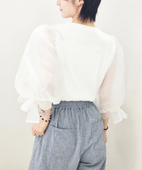 Ribbon Puff Sleeve Tops