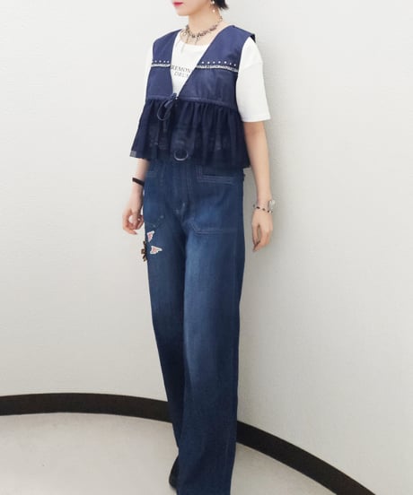 Denim Double Tulle Frill Vest