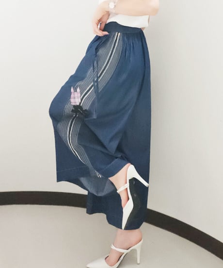 Side Stripe Denim Wide Pants