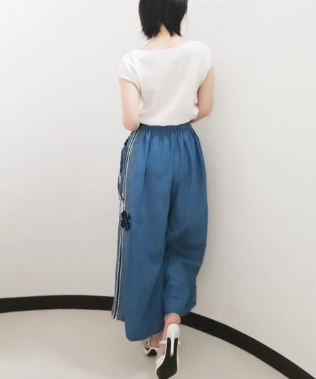Side Stripe Denim Wide Pants