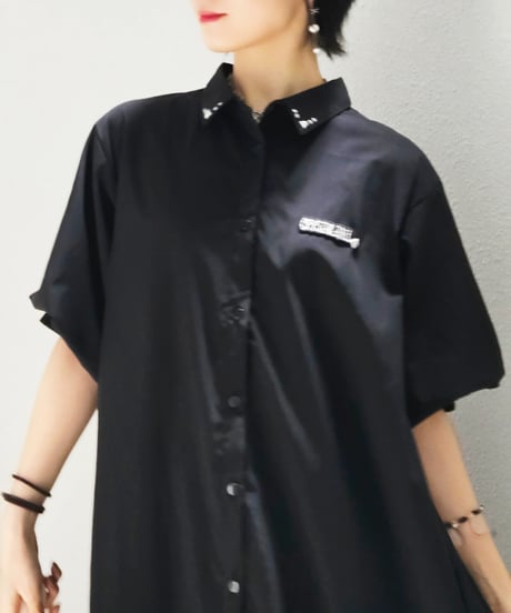 Puff-sleeve long Shirt One-piece