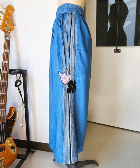 Side Stripe Denim Wide Pants
