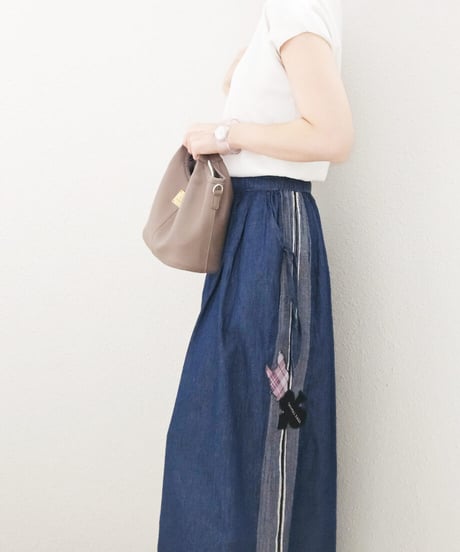 Side Stripe Denim Wide Pants