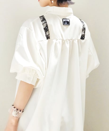 Puff-sleeve long Shirt One-piece