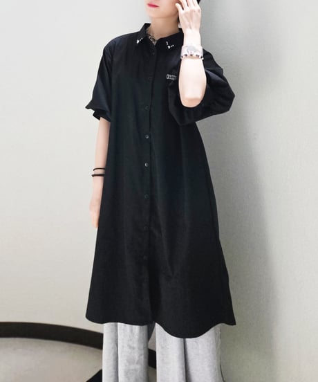 Puff-sleeve long Shirt One-piece