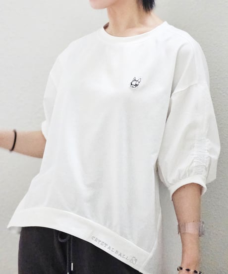 Gathered-sleeve Curved-hem Tops