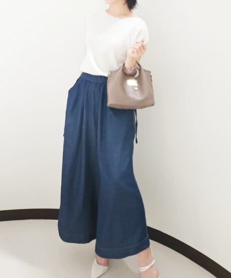 Side Stripe Denim Wide Pants