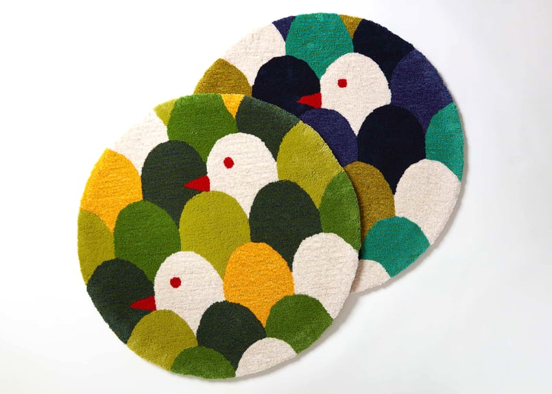 ラグマット mori tori （グリーン／直径80cm） | MIWA AKABANE on