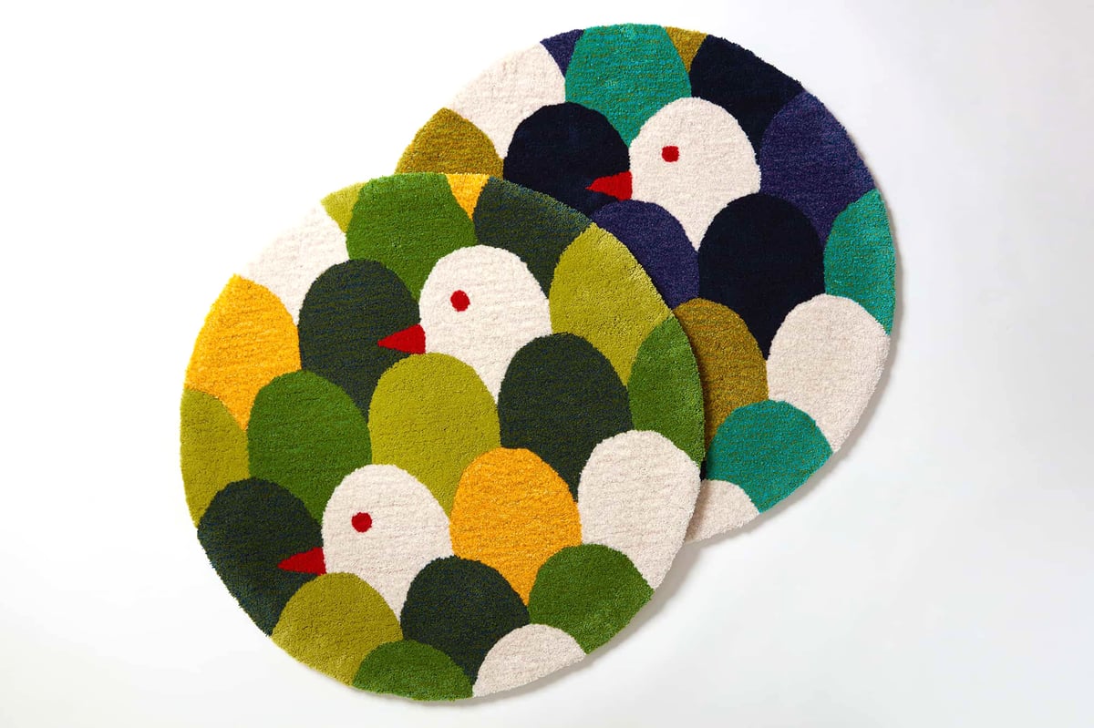 ラグマット mori tori （グリーン／直径80cm） | MIWA AKABANE on