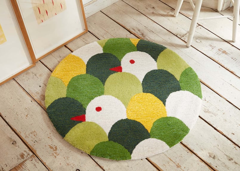 ラグマット mori tori （グリーン／直径80cm） | MIWA AKABANE on