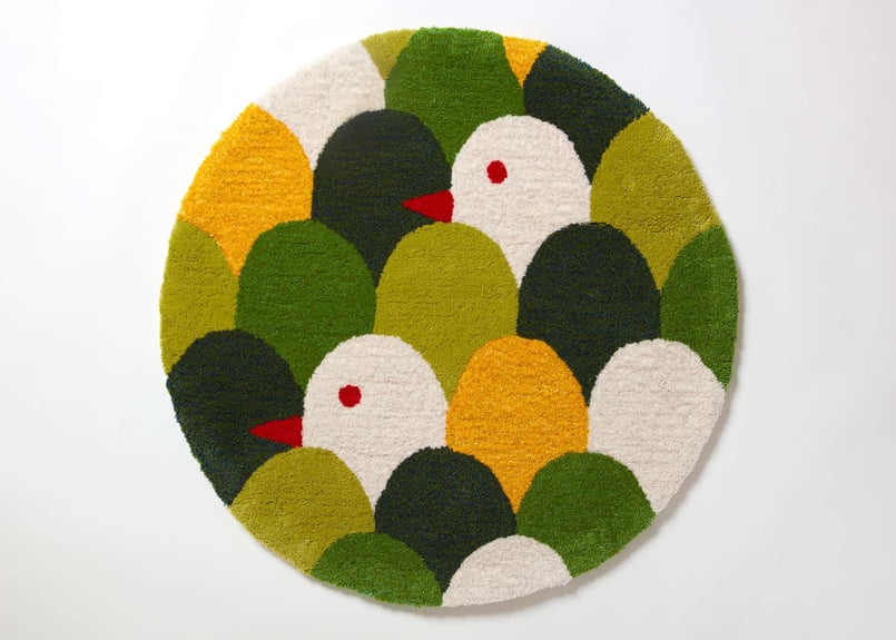 ラグマット mori tori （グリーン／直径80cm） | MIWA AKABANE on