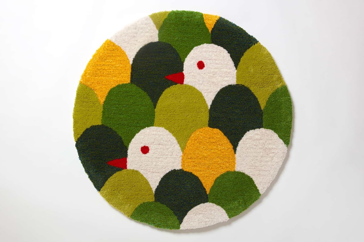 ラグマット mori tori （グリーン／直径80cm） | MIWA AKABANE on