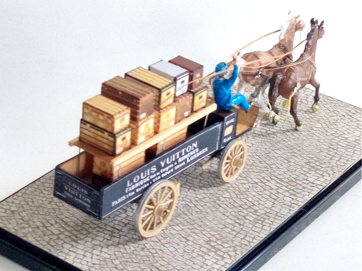 ガレット製作 ミニチュア・モデル 二頭立て ルイ・ヴィトン 運搬用馬車