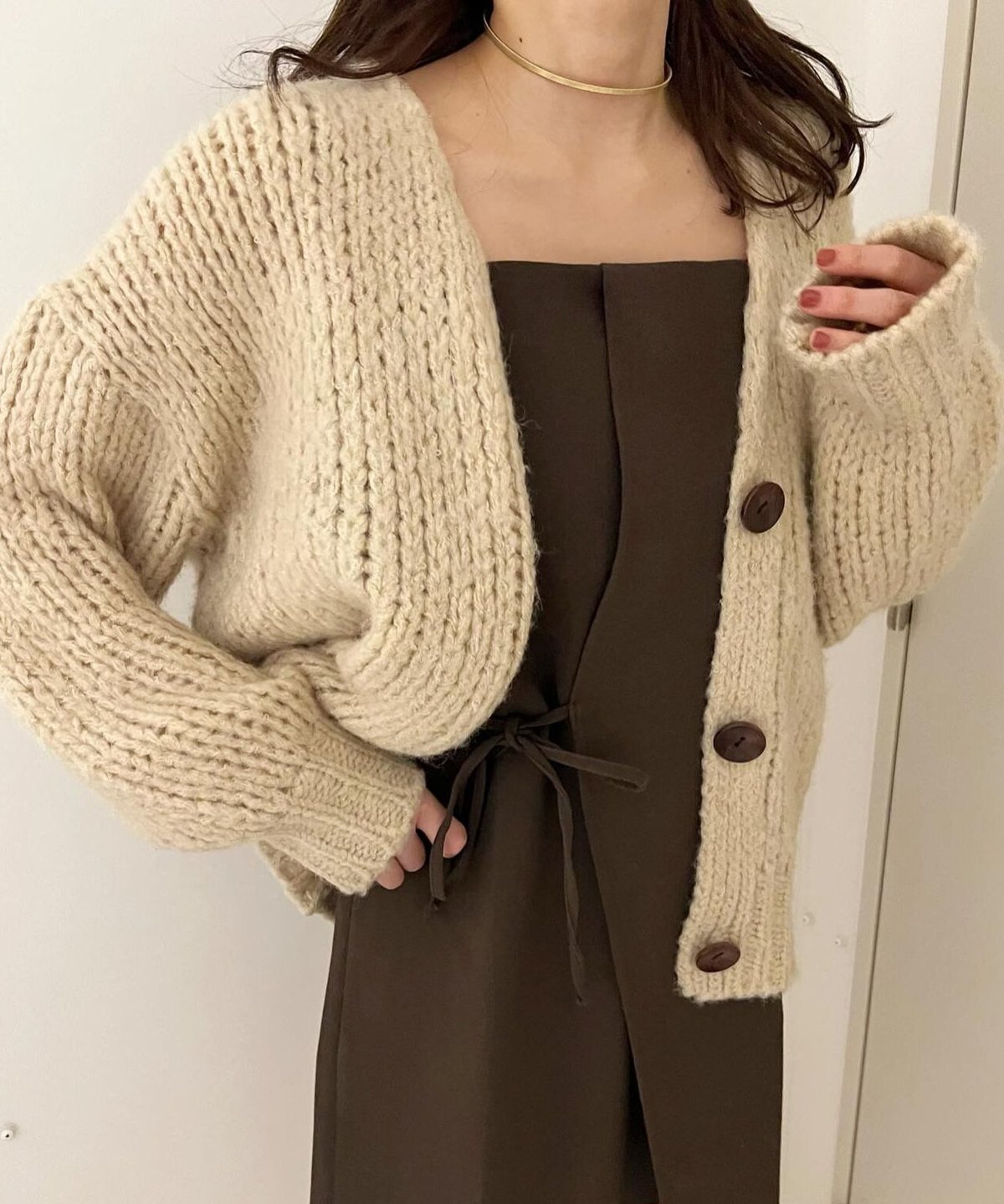 【よっきゅん✨】ebure ローゲージニット　ラグランカーディガン セーラーカラーボタンニットカーディガン | ファッション通販