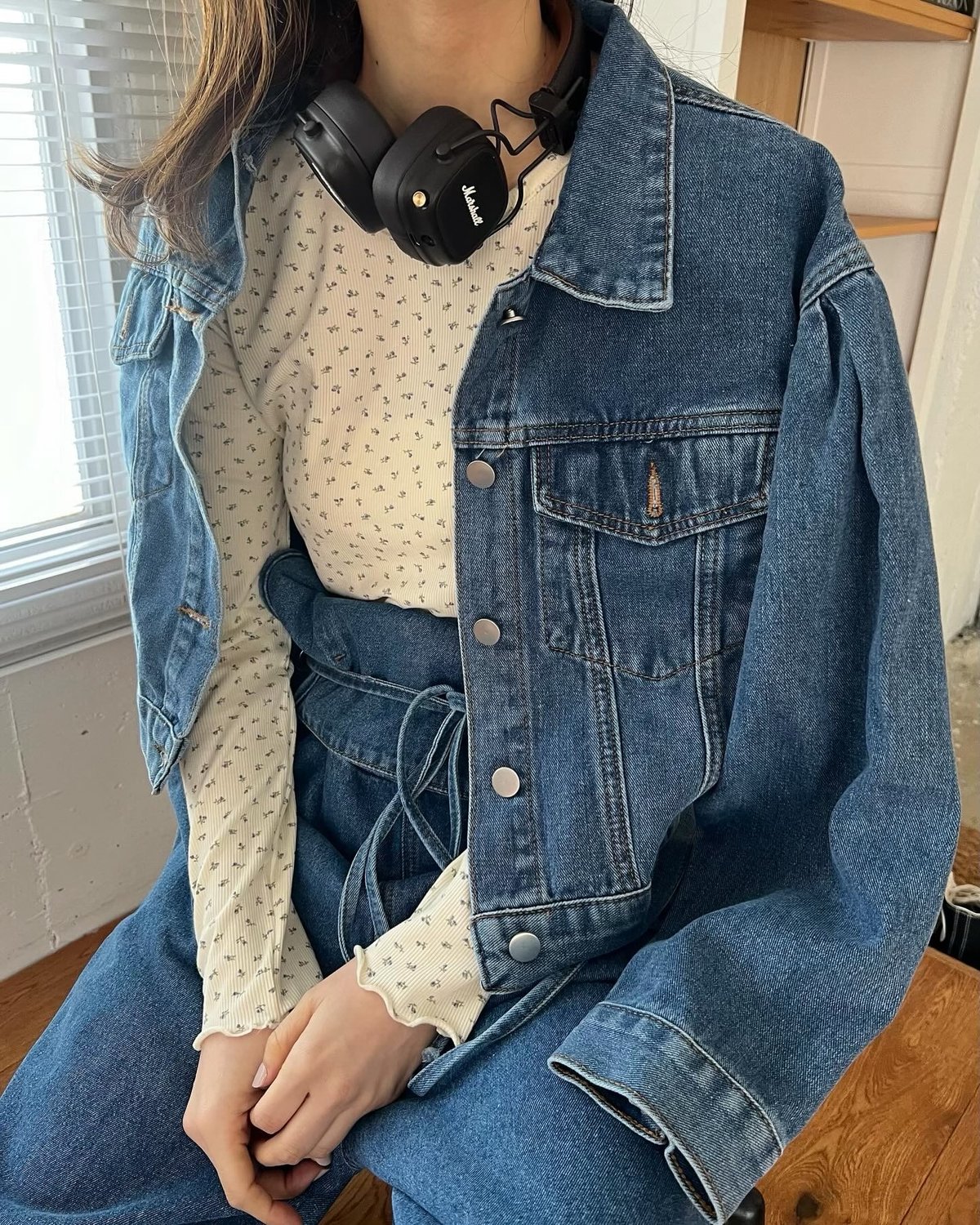 デニム切り替え ショートジャケット 中綿 r-4273 ショートデニムジャケット | c h é m e