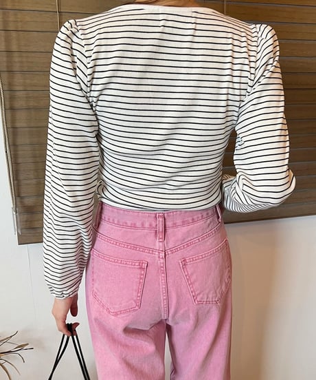 ニーカットピンクデニムパンツ