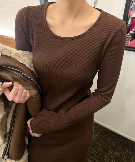 バックオープンワッフルワンピース