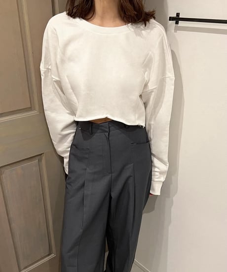 シアーリボンクロップドスウェットトップス