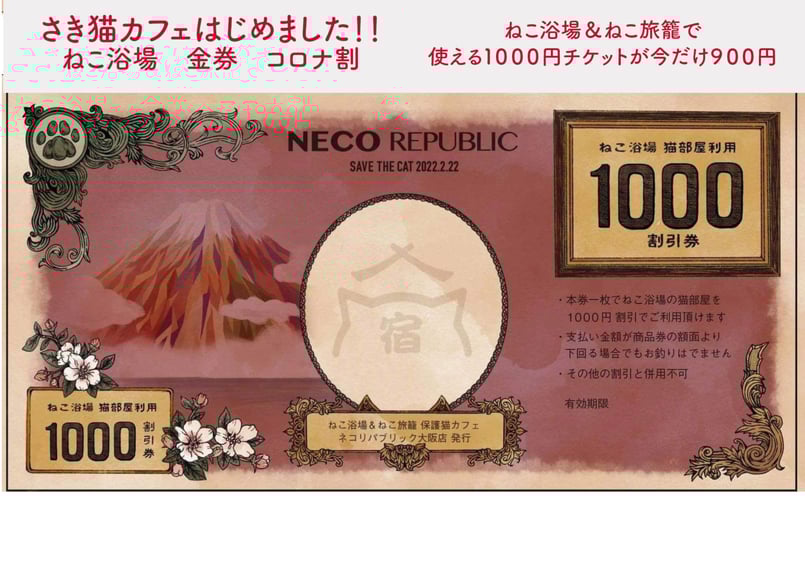 さき猫カフェ 先払いで応援お願いします！！ねこ浴場＆ねこ旅籠で